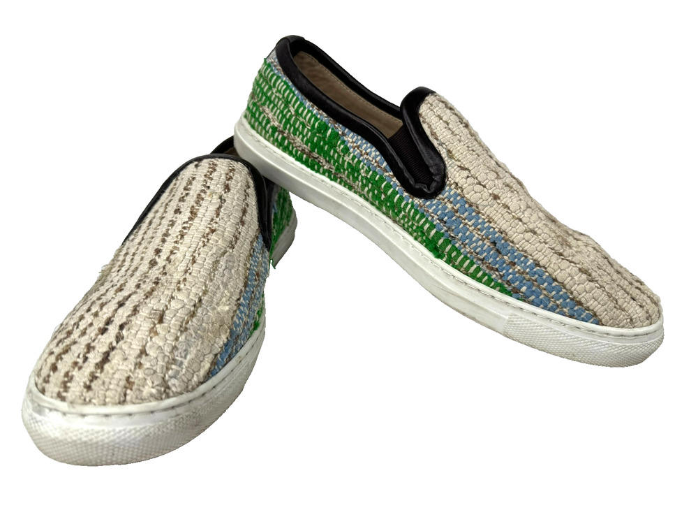 Res Ipsa Slip On Sneakers Mens Size 10 Creme Green Kilim Wool Geometric Boho